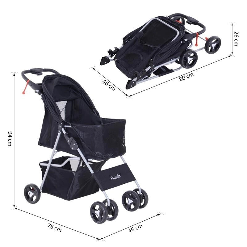 PASSEGGINO PER ANIMALI DOMESTICI PIEGHEVOLE, NERO, 77X47X101CM
