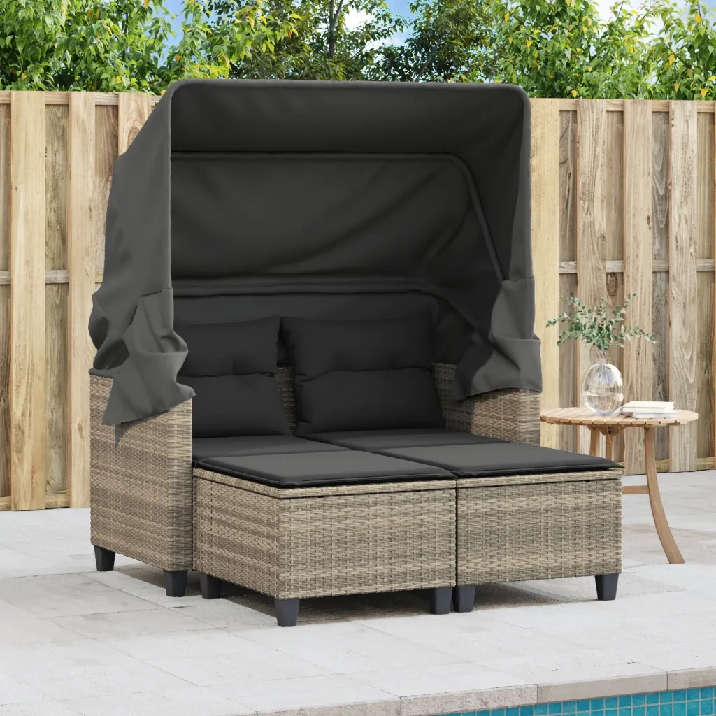 Divano Giardino 2 Posti-Sofa da Giardino-Divanetto da esterno Tetto Sgabelli Grigio Chiaro Polyrattan