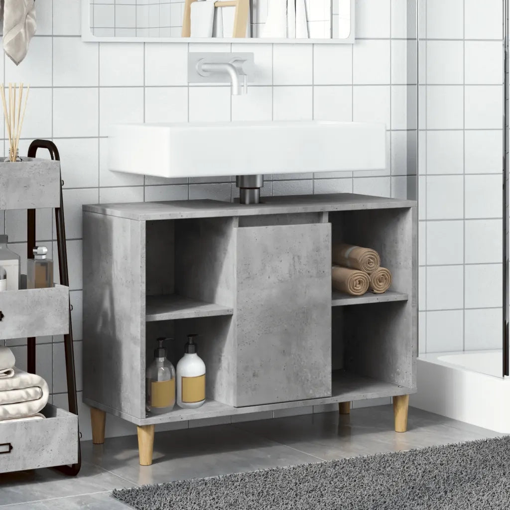 Armadietto da Bagno | Armadio da bagno Grigio Cemento 80x33x60cm Legno Multistrato