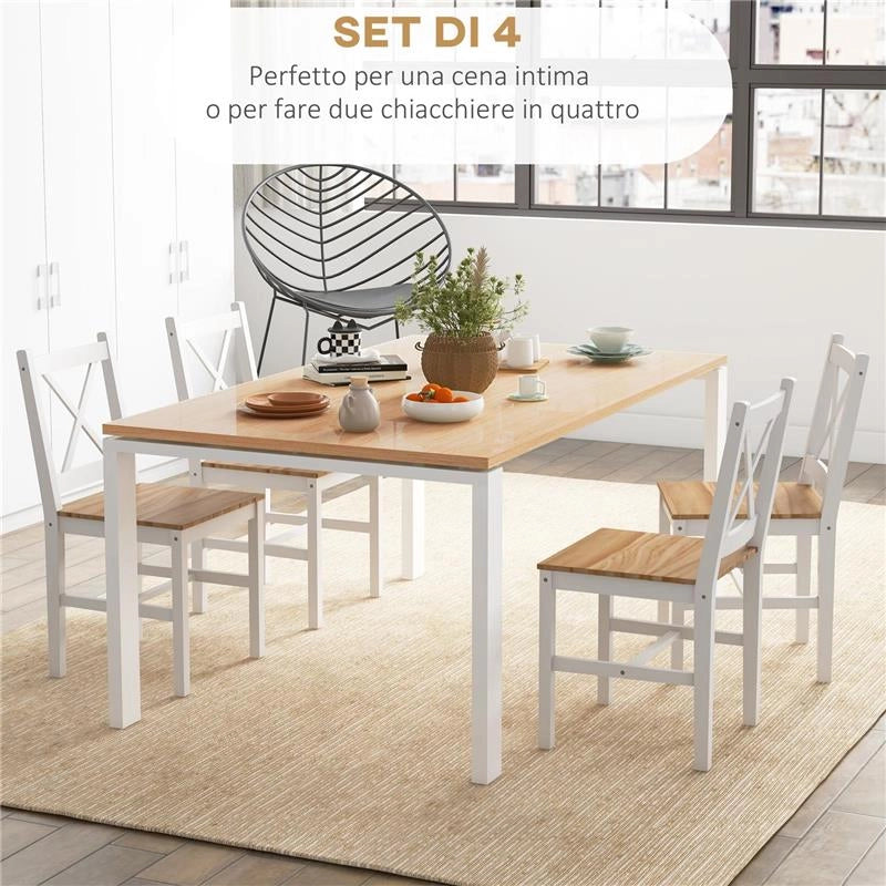 SET 4 SEDIE PER CUCINA E SOGGIORNO CON SCHIENALE A CROCE, IN LEGNO DI PINO, 41X46.5X86 CM