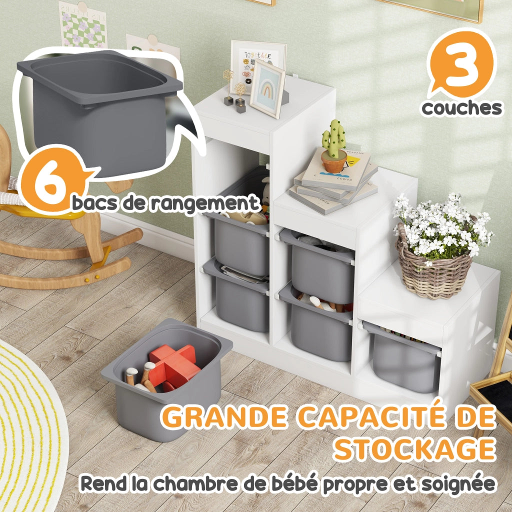 Mobile portagiochi bambini ¨C Xylo ¨C 6 cassetti amovibili grigio 96x38.5x90cm