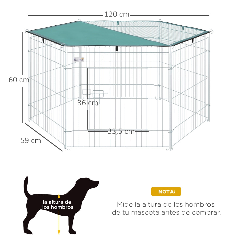 Recinto per Cani 6 Pannelli Pieghevole con Porta e Tetto ¨C Zephmum ¨C Grigio 59x60 cm