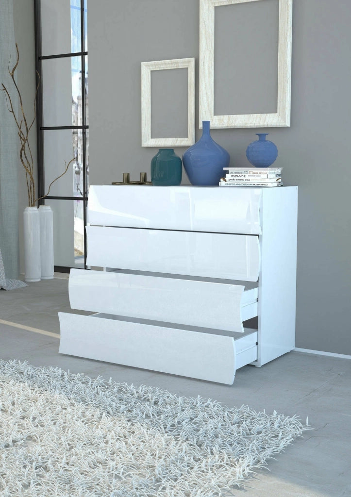 Cassettiera Hecate, Settimanale 4 cassetti, ComÒ² per camera da letto, 100% Made in Italy, cm 98x40h82, Bianco lucido