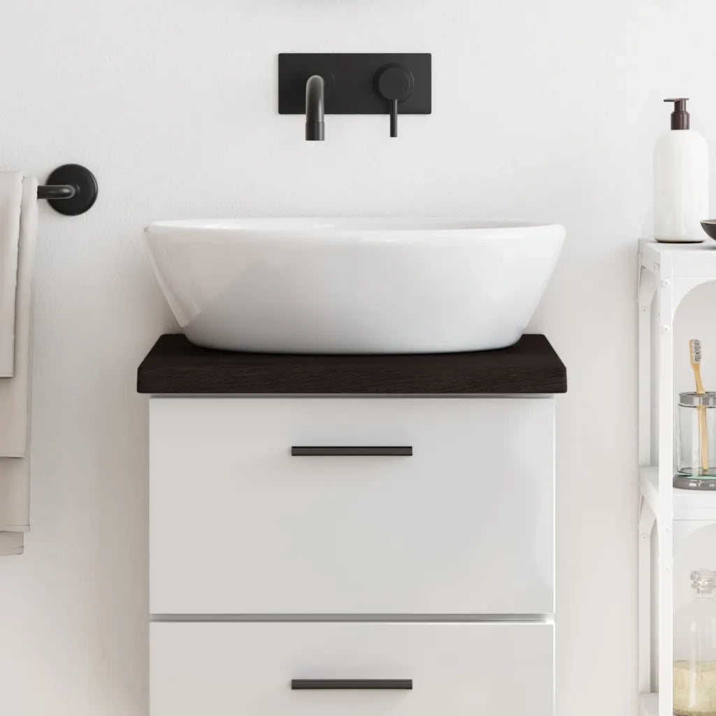 Piano Bagno Marrone Scuro 40x30x(2-4)cm Legno Massello Trattato