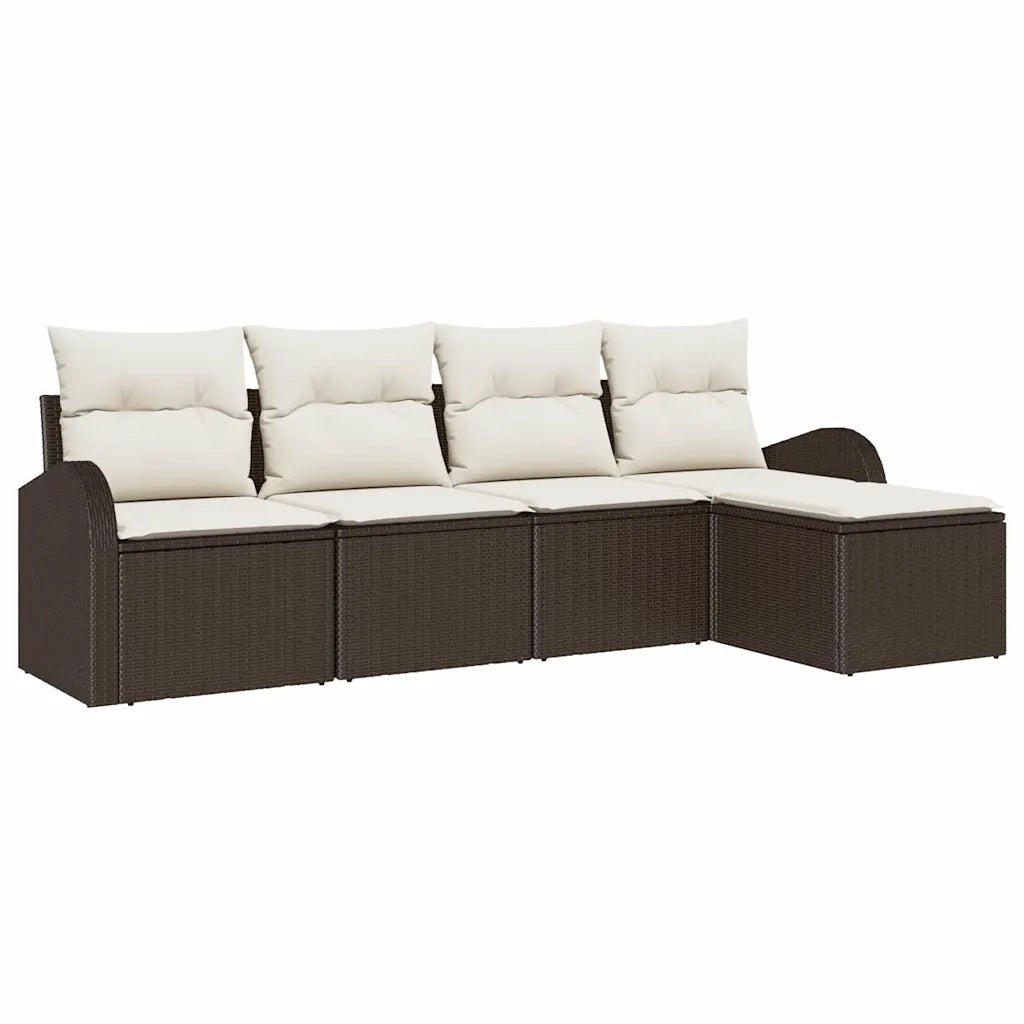 Set Divano da Giardino 5 pz | Set Salotto da Giardino Marrone polyrattan