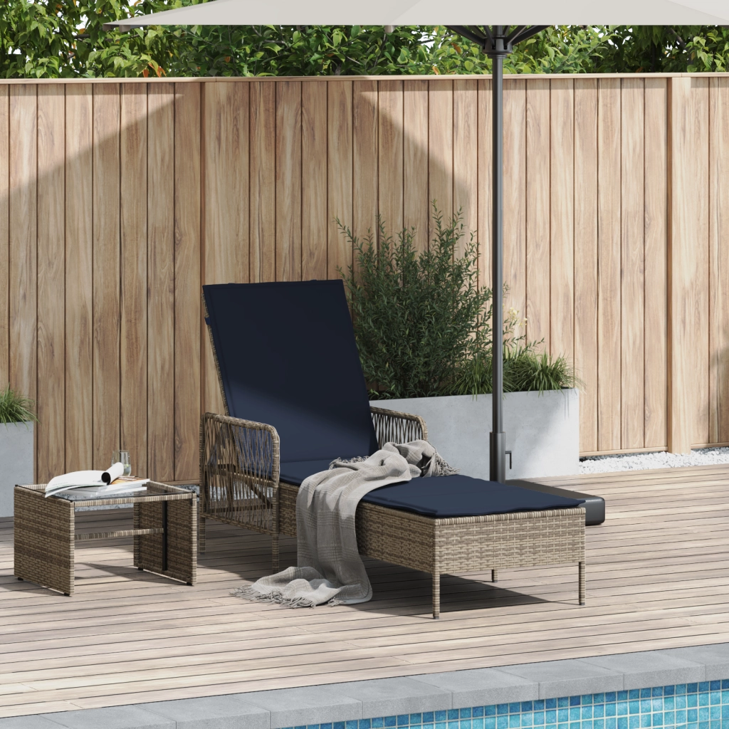 Lettino Prendisole Grigio PE Rattan 157 x 55 x 92 cm Pieghevole