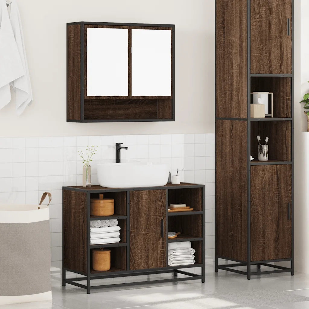Set Mobili da Bagno 2 pz Rovere Marrone in Legno Multistrato