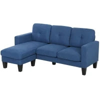 Divano d'angolo 3 Posti con chaise longue reversibile destra o sinistra, salotto, grande comfort, schienale trapuntato, blu