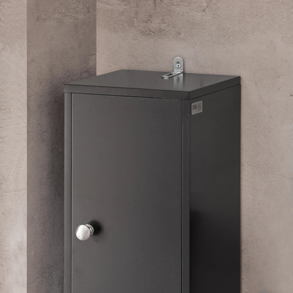 Armadio Colonna bagno, Mobile bagno alto con 2 Ante e 1 cassetto altezza: 180 cm Nero BZR34-SCH
