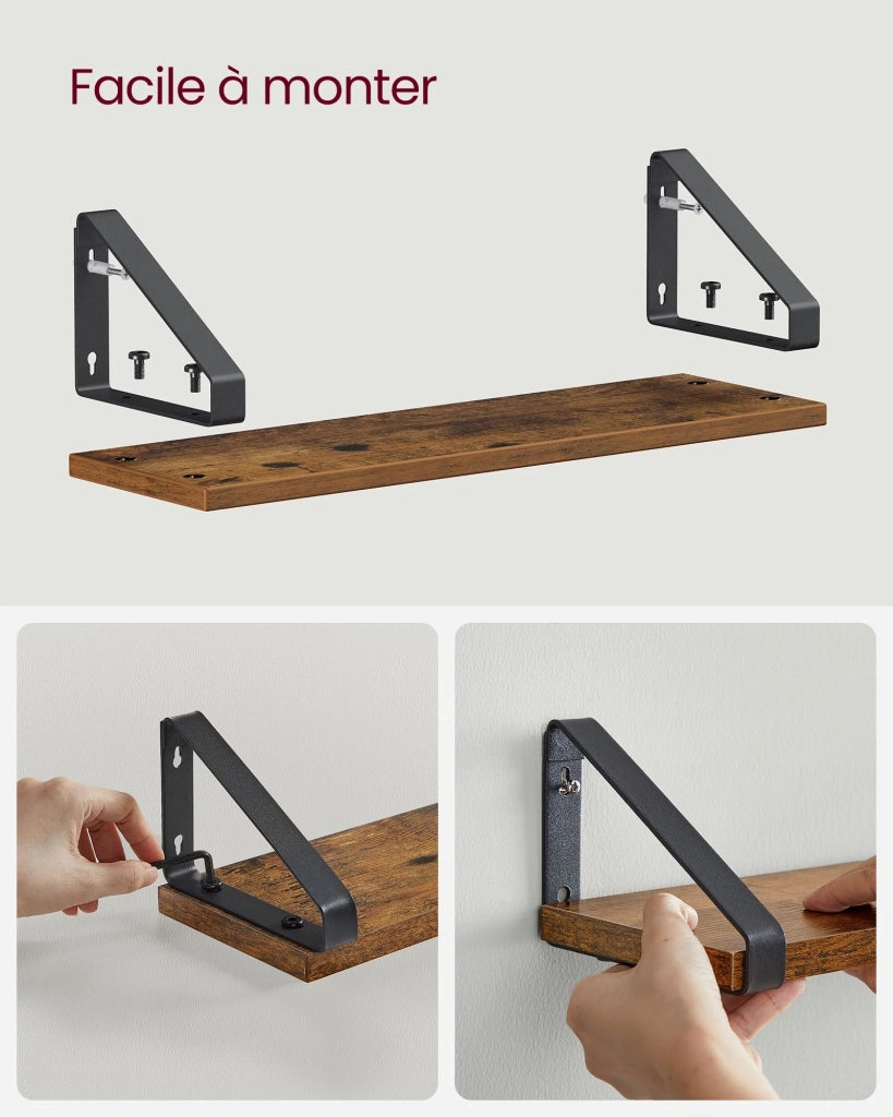 Mensola da parete sospesa a 3 livelli in stile industriale con supporto a parete stabile per soggiorno bagno cucina marrone 12_0005771