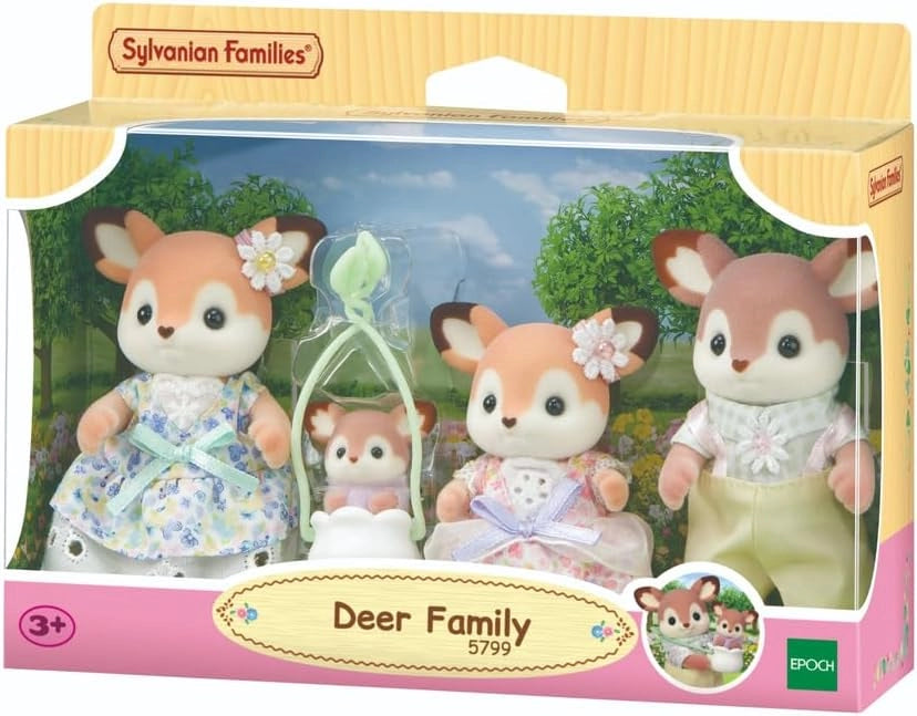 Sylvanian Families - La Famiglia Cervo ? Set di 4 Personaggi con Abiti Floreali, Orecchie Grandi e Bebe in Fascia ,Epoch