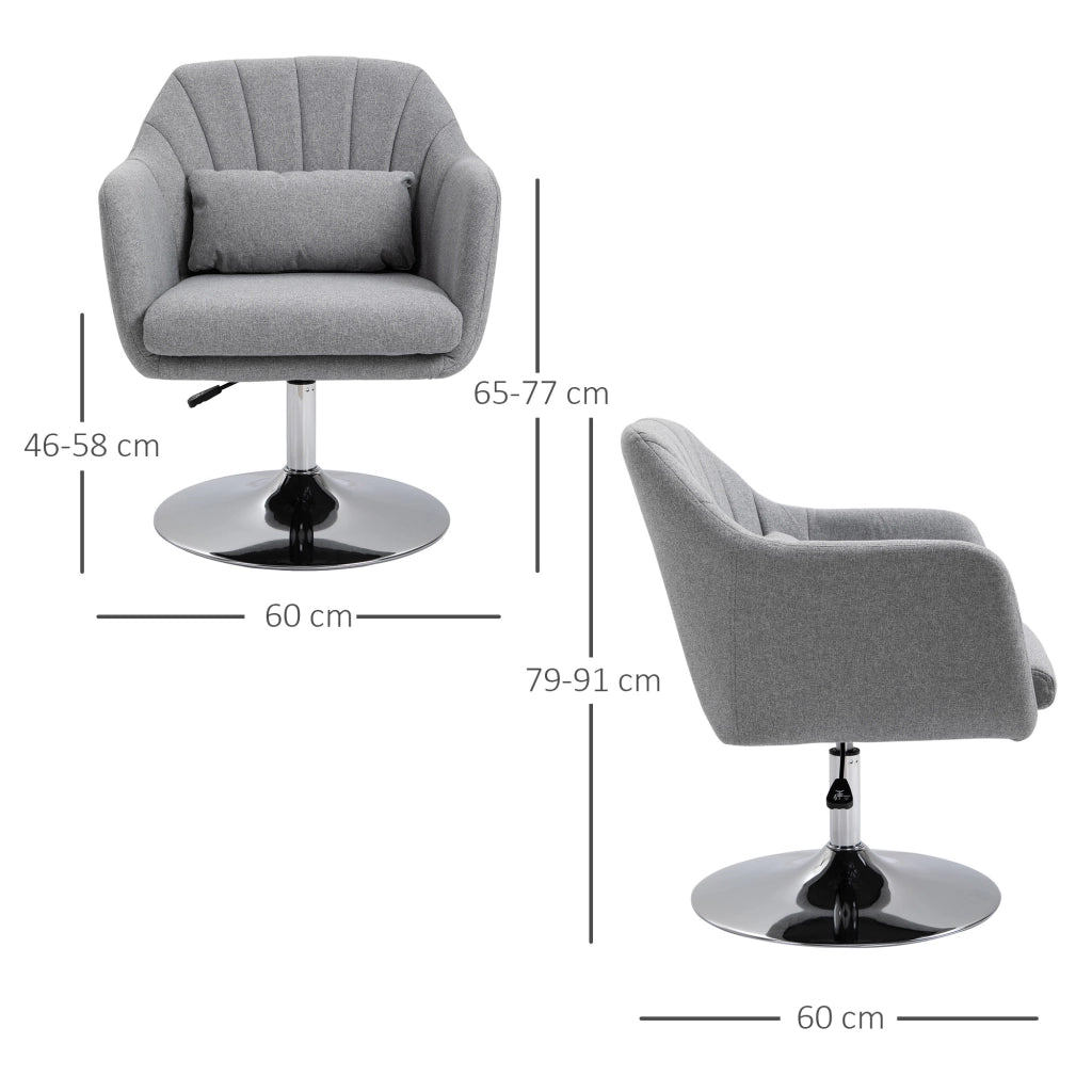 Sedia Girevole da Scrivania Grigio, Regolabile a 360 Gradi con Braccioli e Cuscino, Design Moderno per Casa e Ufficio, 60x60x79-91 cm