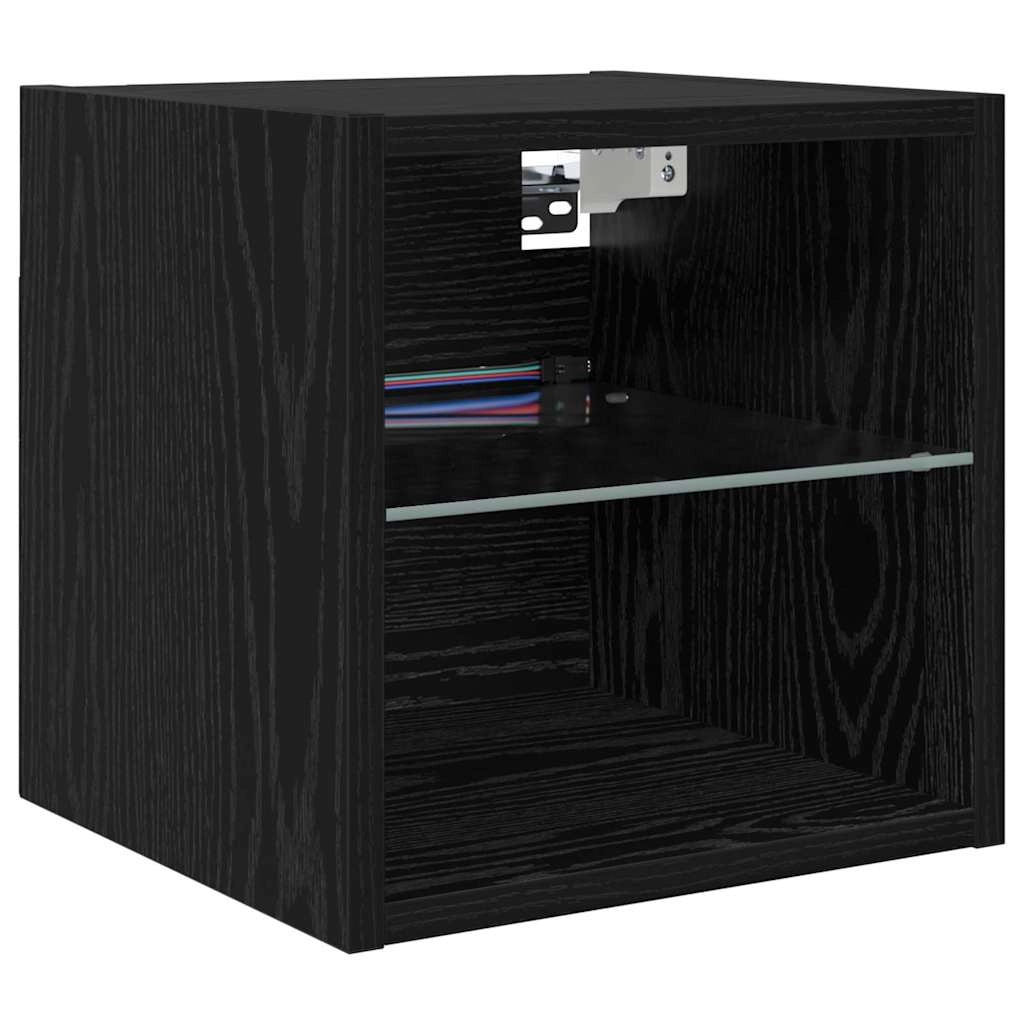 Mobile TV moderno da parete 30,5 x 30 x 60 cm con illuminazione a LED e 8 ripiani design contemporaneo in legno ingegnerizzato nero 02_0056084