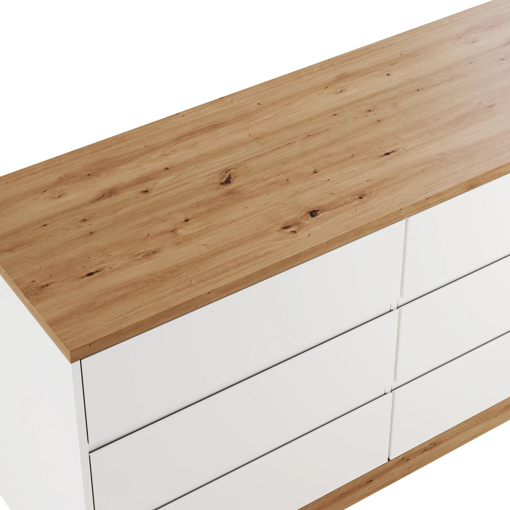 Scrivania girevole 2 in 1 con 6 cassetti 120x50 cm in pannello truciolare; bianco e rovere