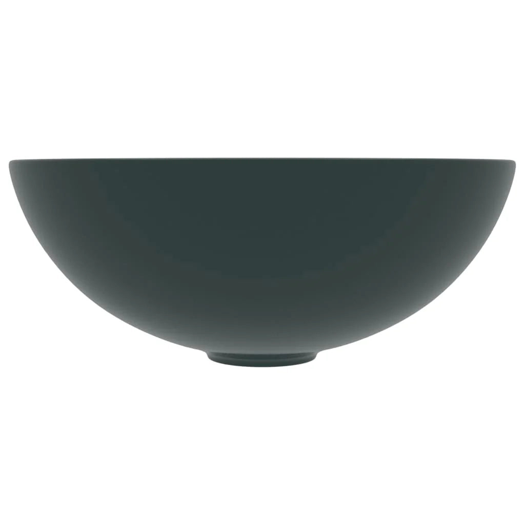 Lavandino rotondo per bagno lavabo da appoggio lavabo per WC lavello da cucina stanza per cosmetici arredamento per la casa 28 cm ceramica verde scuro 02_0002723