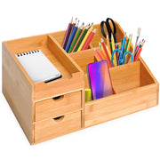 Portapenne da Scrivania con 2 Cassetti ¨C Xylo ¨C Legno Naturale 33x20.5x15.5 cm