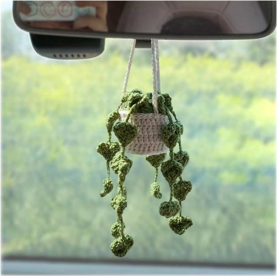 Decorazione per auto interno manufatta a maglia per piante da appendere - ornamento universale per specchiera auto - decorazione per auto interno da appendere.