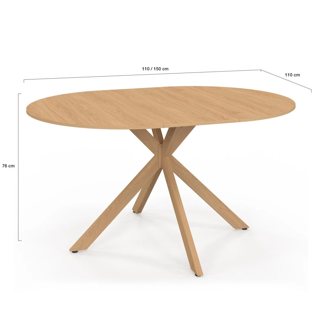 IDMarket - ALIX Tavolo da pranzo rotondo allungabile per 4-8 persone con gamba a ragno effetto faggio 110-150 cm
