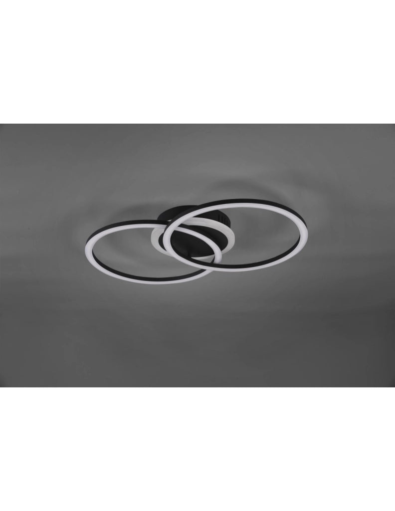 Plafoniera Venida Doppio Cerchio Nero Led 25w Dimmerabile L50 cm Trio Lighting
