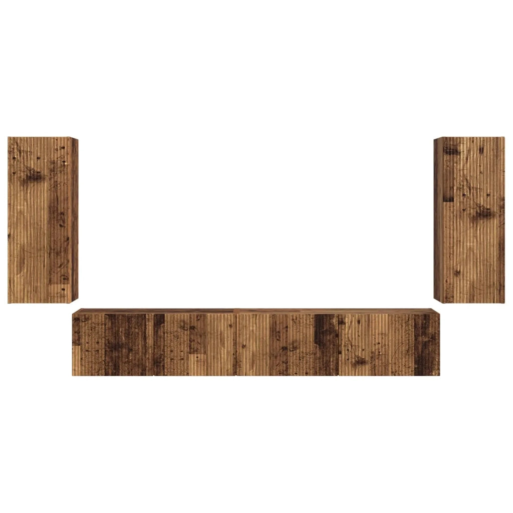 Set mobile TV 4 pz-Credenza per TV Legno vecchio Legno multistrato 854980