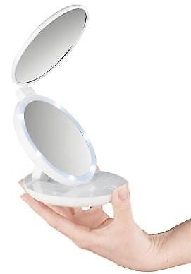 Macom Doppio specchio da borsetta luce led 7x e naturale per trucco Bianco