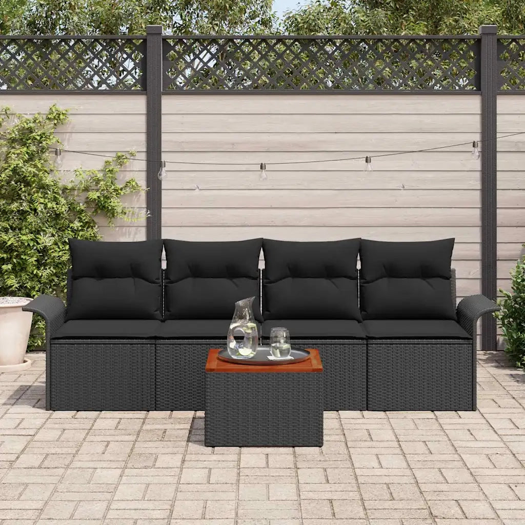 Set Divano da Giardino con cuscino 5 pz-Sofa da Giardino-Divanetto da esterno Nero polyrattan 816455