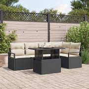 Set Divano da Giardino 6 pcs Nero e Crema polyrattan