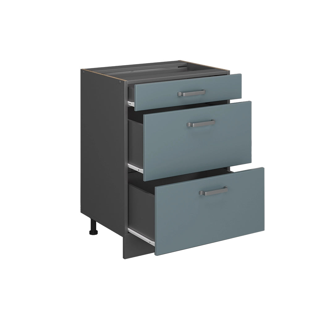 Vicco Mobiletto base per cucina Grigio-blu 60 cm con cassetti, PL Rovere