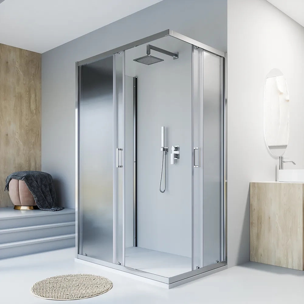 Box doccia cromato 3 lati 80x90x80cm con doppio scorrevole e vetro 6mm stampato h185cm | Tonga