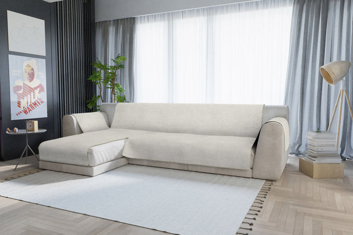 Copridivano in Poliestere con Penisola Sinistra Seduta 190 cm Panna