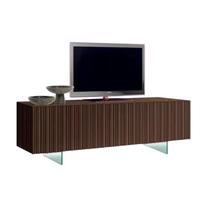 Porta tv 3 ante contemporaneo legno marrone frassino gambe in vetro 166x47x60 (3155) - Mobili 2G