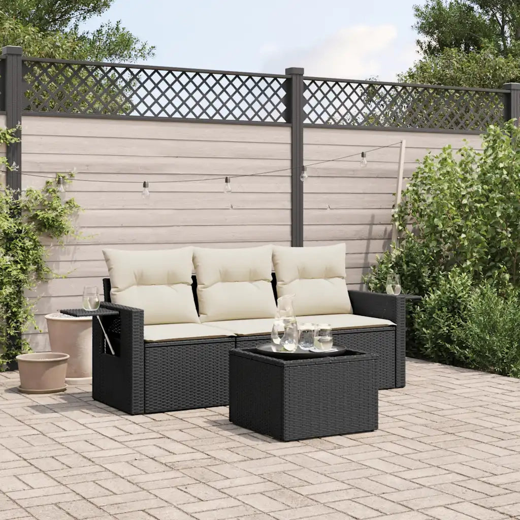 Set Divani da Giardino 4 pz | Set Salotto da Giardino con Cuscini Nero in Polyrattan