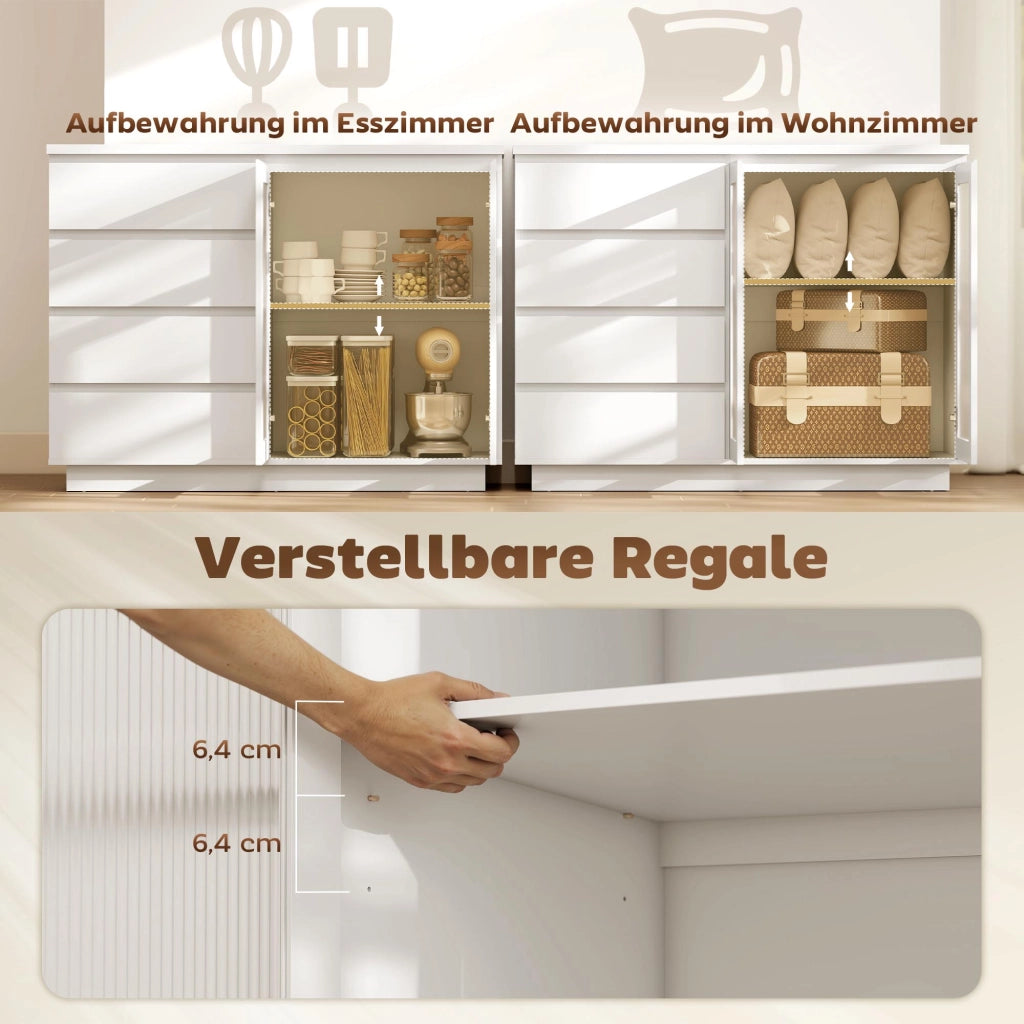 Credenza con 4 cassetti e 2 ante in vetro ¨C zephmum ¨C Bianco MDF 120x40x90