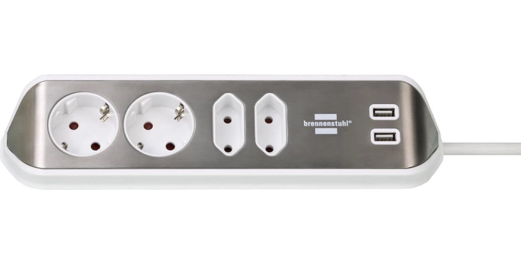Brennenstuhl 1153590420 prolunghe e multiple 2 m 4 presa(e) AC Interno Argento, Bianco