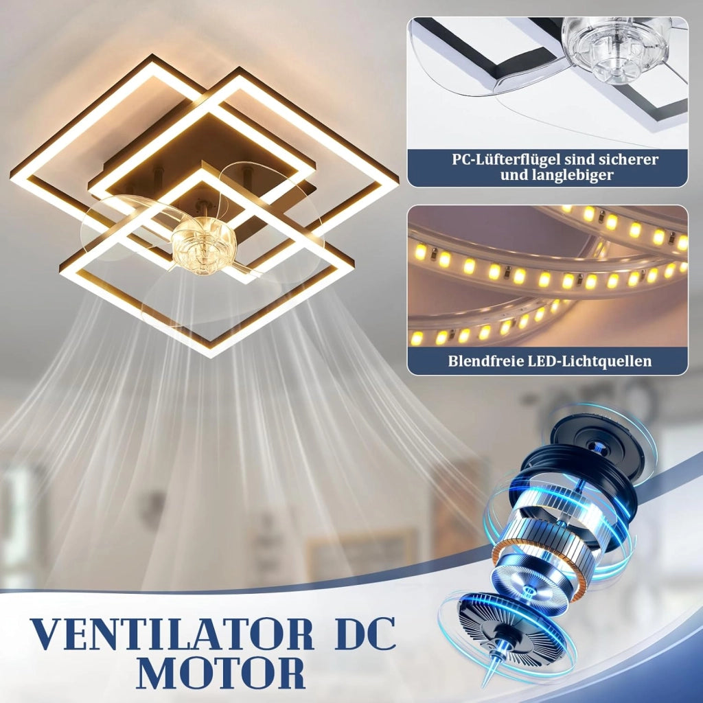 ZMH Ventilatore da Soffitto a LED Nero Moderno Silenzioso con Luce Telecomando Luminosità Regolabile per Soggiorno