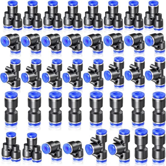 Kit di attacco 40 pezzi - 10 attacchi retti - 10 gomiti - 10 T - 10 splitter - Durevole e riciclabile - Cuscinetto pneumatico