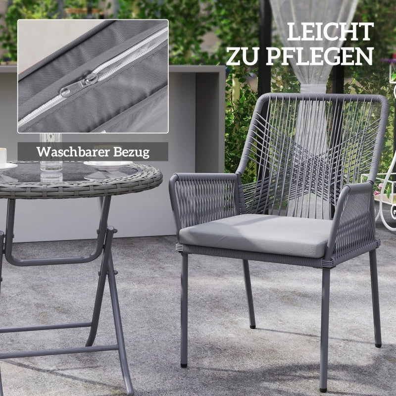 Lotto di 2 Sedie da Giardino; Schienale e Braccioli Ampi; Cuscini Sfoderabili; per Balcone e Terrazza; Rattan; Grigio Scuro