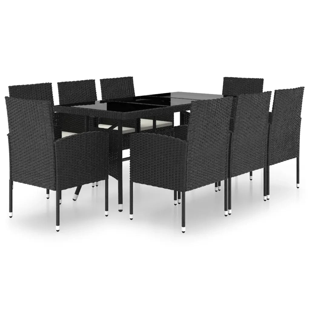 Set Mobili da Pranzo per Giardino 9 pz in Polyrattan Nero