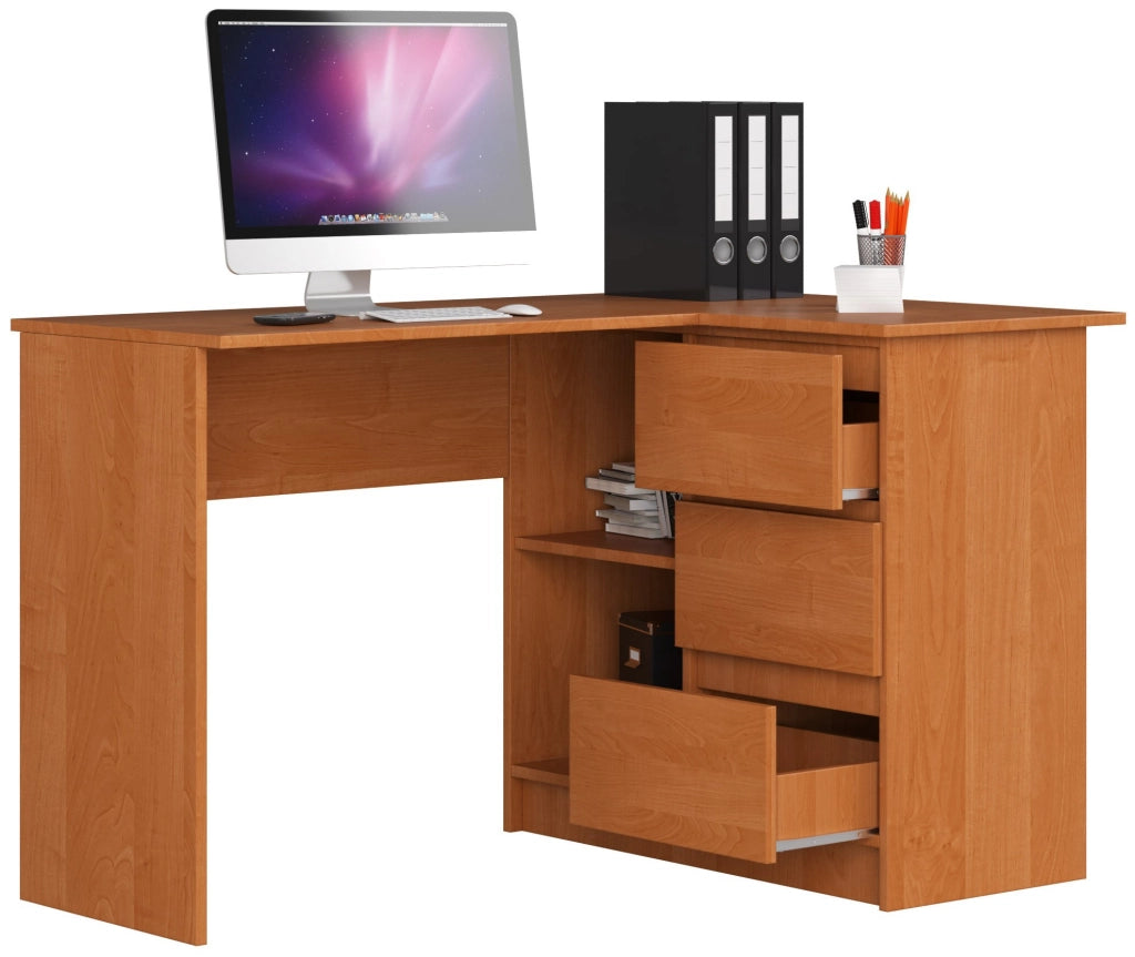 Scrivania angolare AKORD B16 Ontano 124 cm 3 cassetti 124x85x77 cm Modello a destra