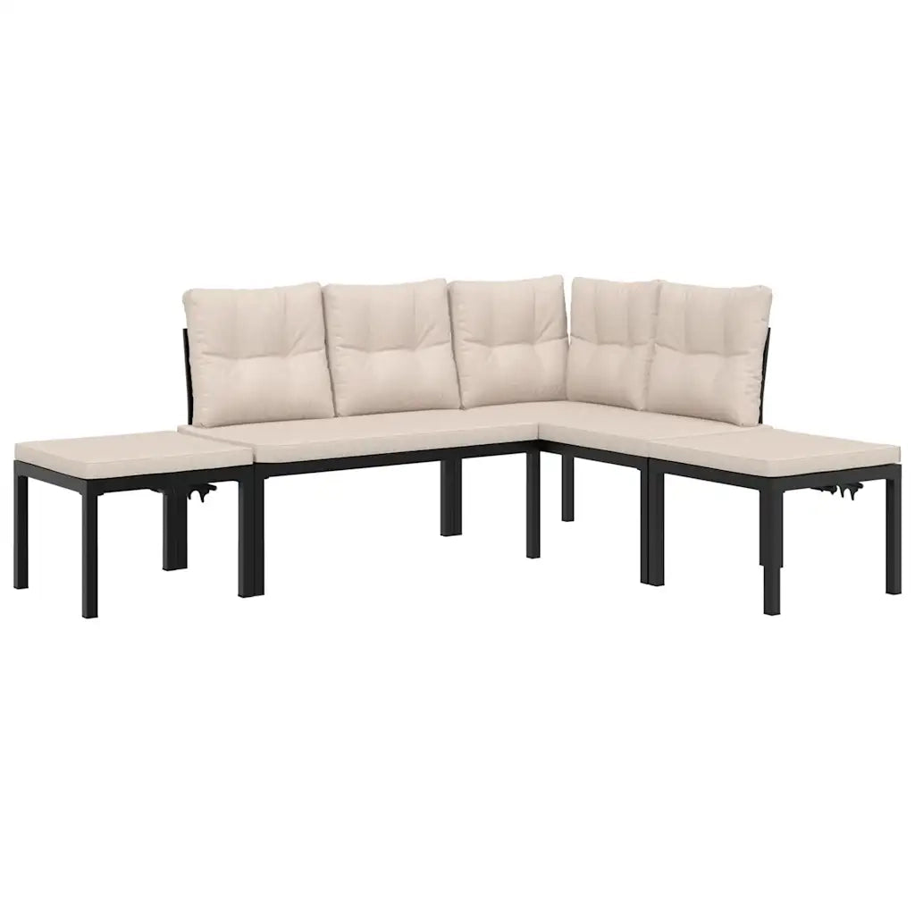 Divani Giardino con Cuscini 4pz Neri Acciaio Verniciato Polvere