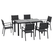 Set da Giardino con Tavolo Allungabile in Vetro e 6 Sedie con Seduta Traspirante, Grigio Scuro