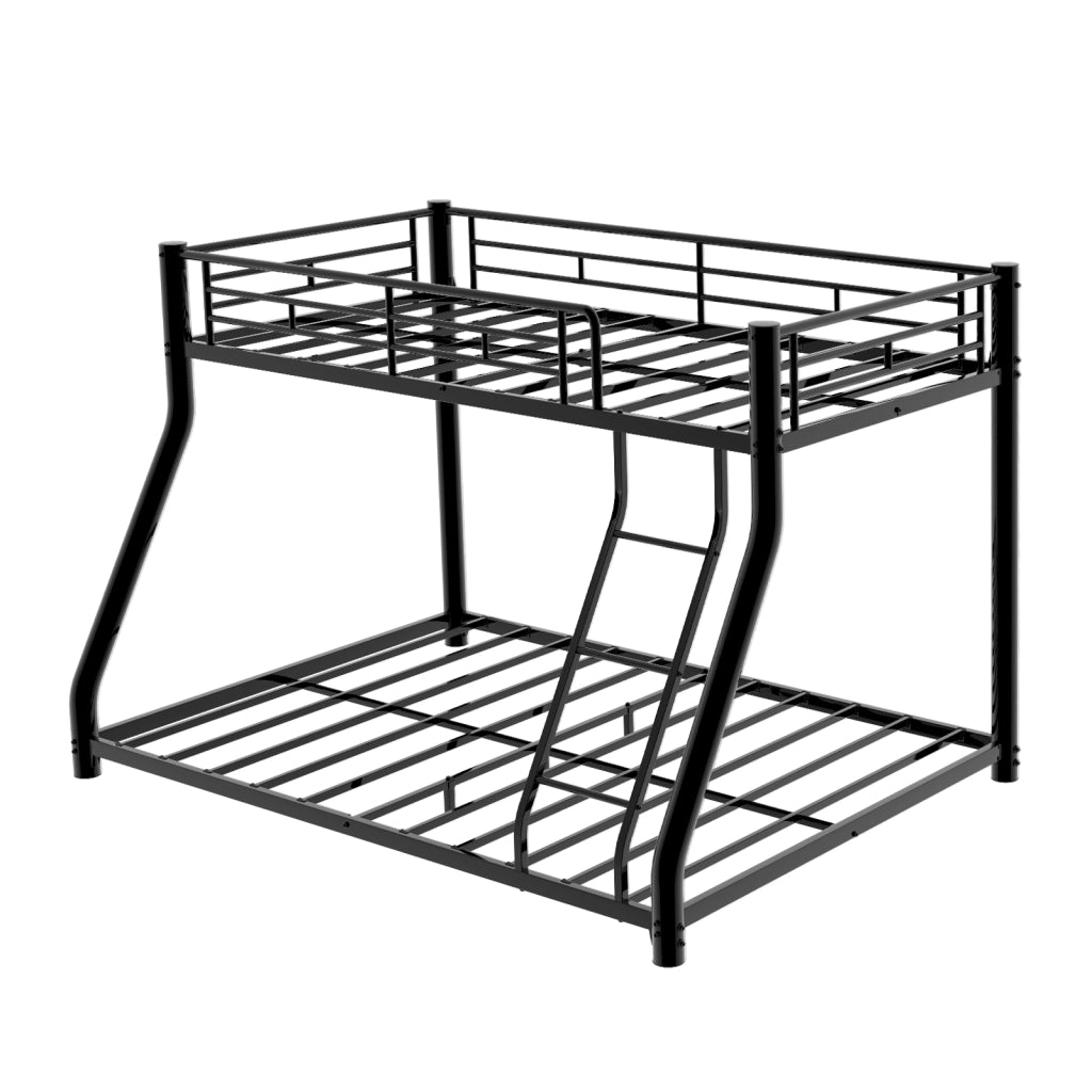 Letto a castello due livelli 90 × 190 e 140 × 190 cm con scala e sponde in ferro nero