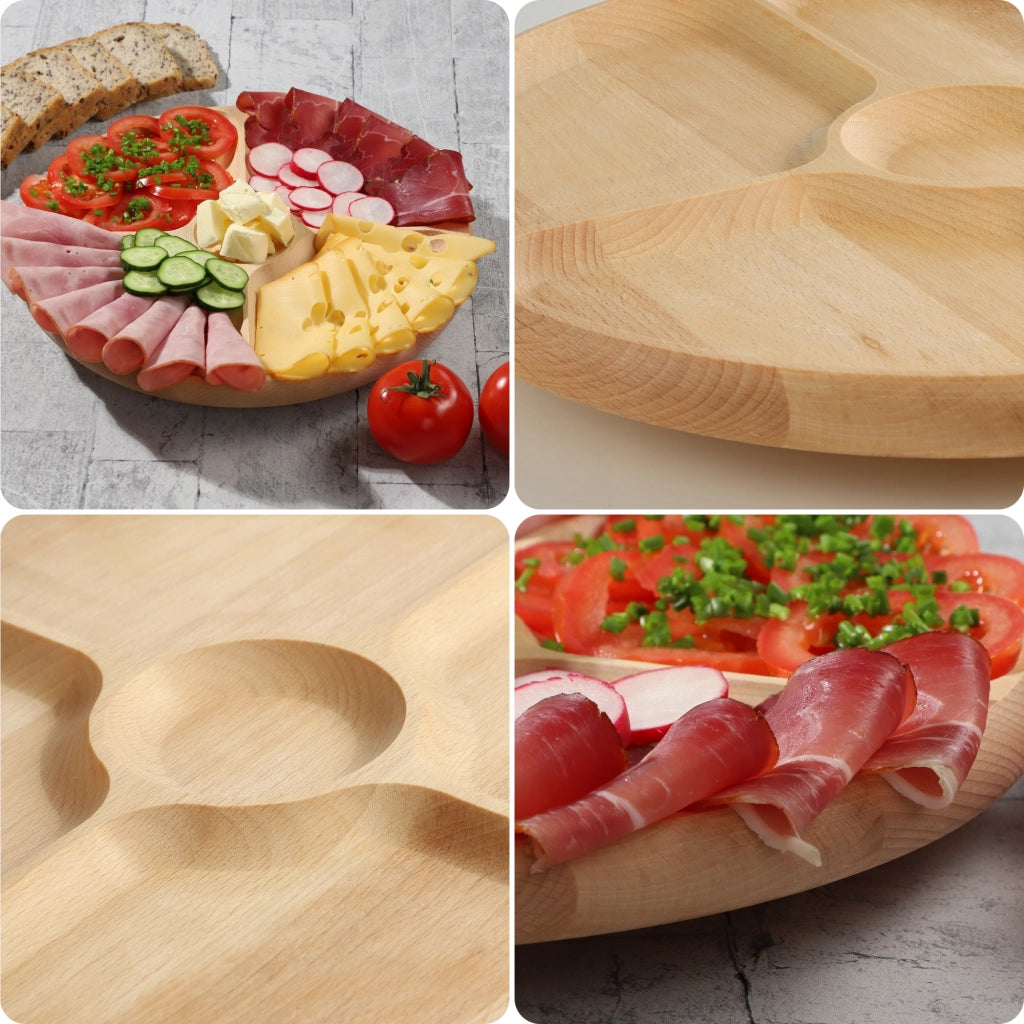 Vassoio girevole KADAX per servire snack, antipasti e formaggi, con 4 scomparti.