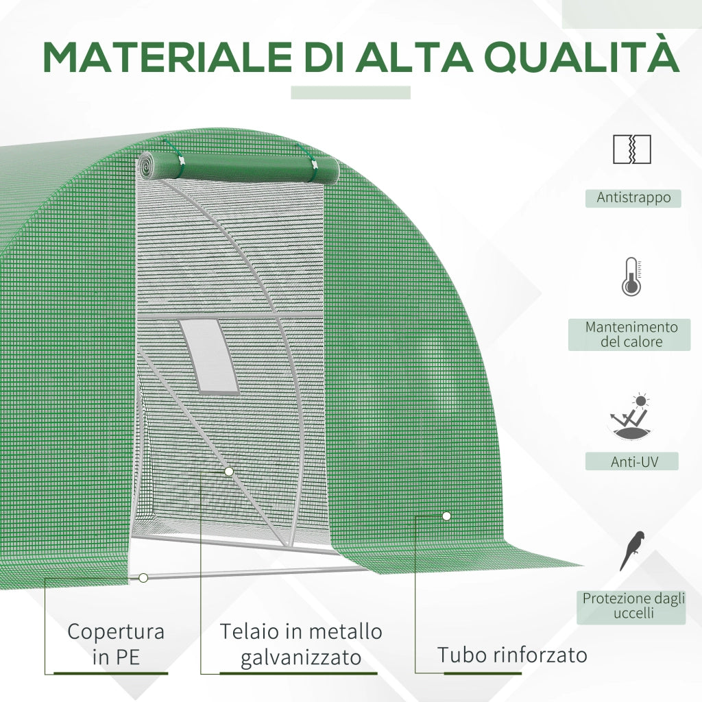 EasyComfort Serra a Tunnel da Esterno 3x3x2m con Copertura in PE, Porta con Cerniera e 4 Finestre, Verde