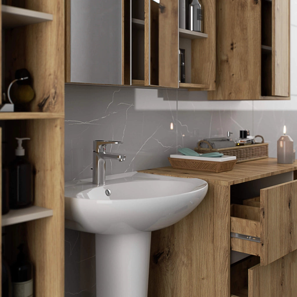 Pensile bagno con specchio VAMI Rovere Artisan, Cashmere 90 cm 2 ante 90x15x75 cm
