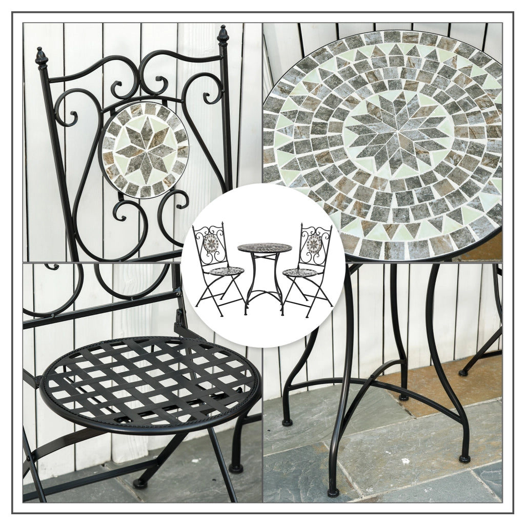 Set da giardino 2 persone ¨C zephmum ¨C tavolo mosaico + sedie pieghevoli metallo multicolore