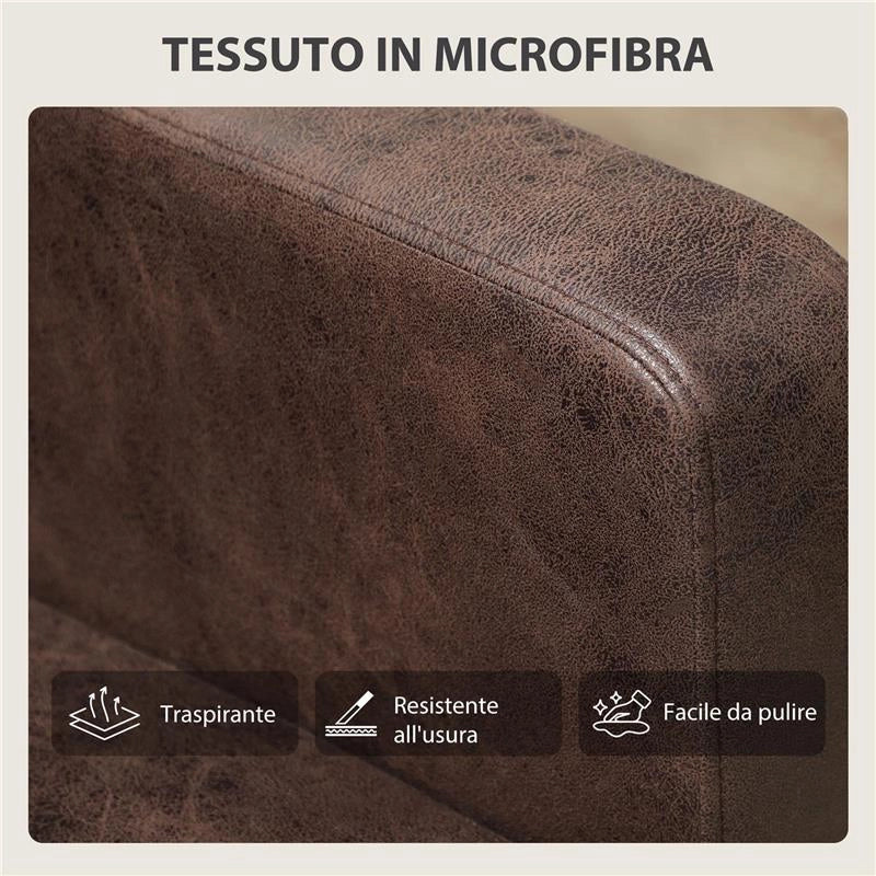 DIVANO 2 POSTI MODERNO CON RIVESTIMENTO IN TESSUTO EFFETTO PELLE TRASPIRANTE E GAMBE IN LEGNO, 130X78X85 CM, MARRONE SCURO