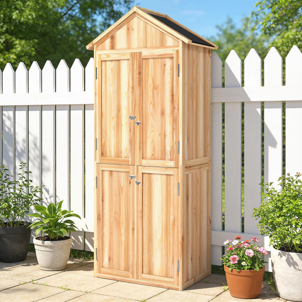 Armadio da Esterno per Attrezzi 82x50x190 cm con Ripiani Rimovibili in Legno di Abete Naturale