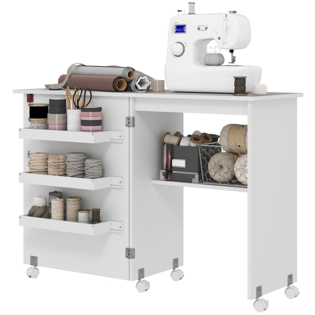 Tavolo da cucito pieghevole con ripiani e ruote ¨C zephmum ¨C bianco 90x60x75