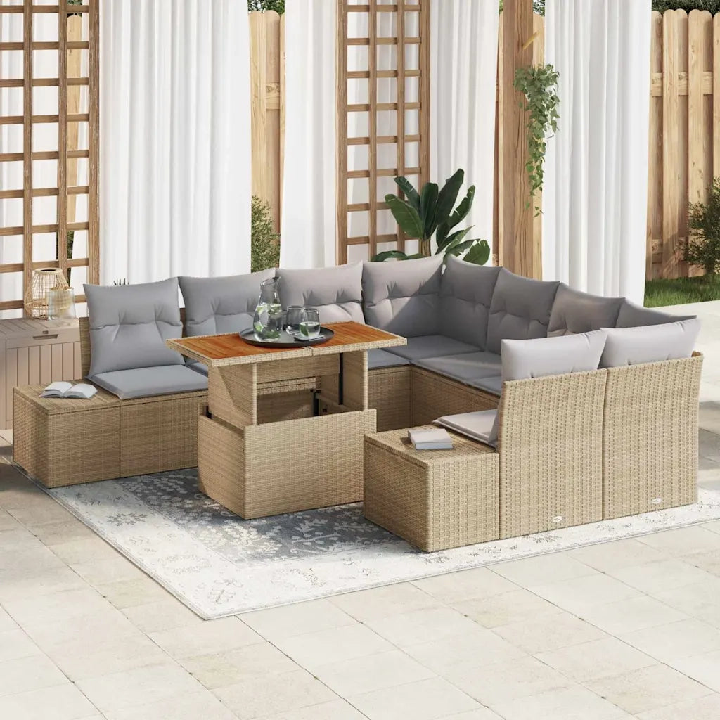 Set Divano da Giardino 9 pcs Beige Poly Rattan 3358681